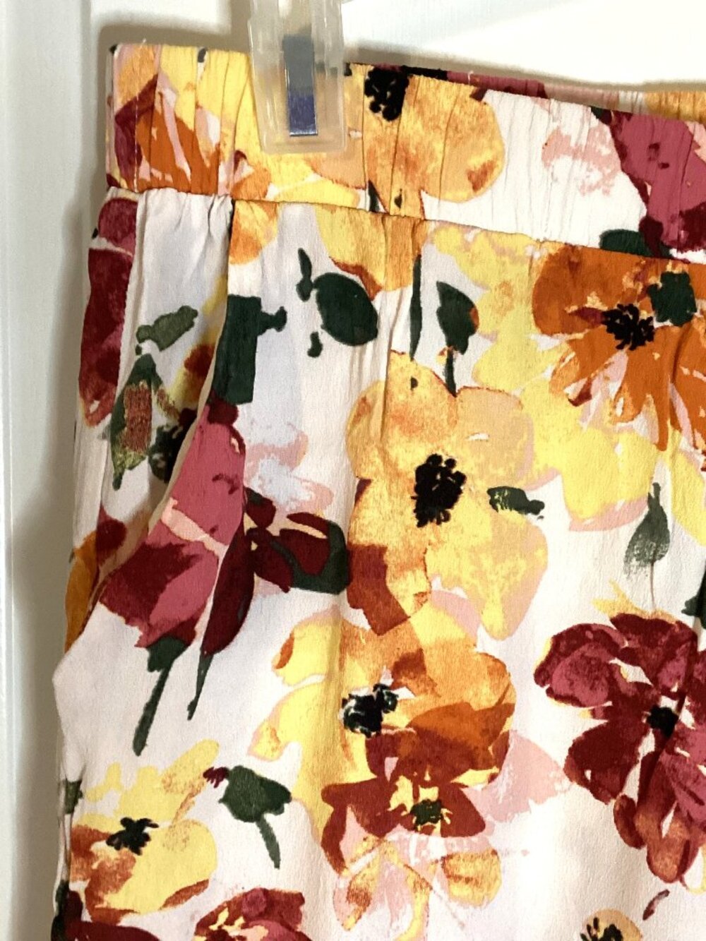 ICHI Floral Wide Leg Palazzo Pants Cream Yellow Orange Red Linen Blend Pockets - Picture 4 of 8